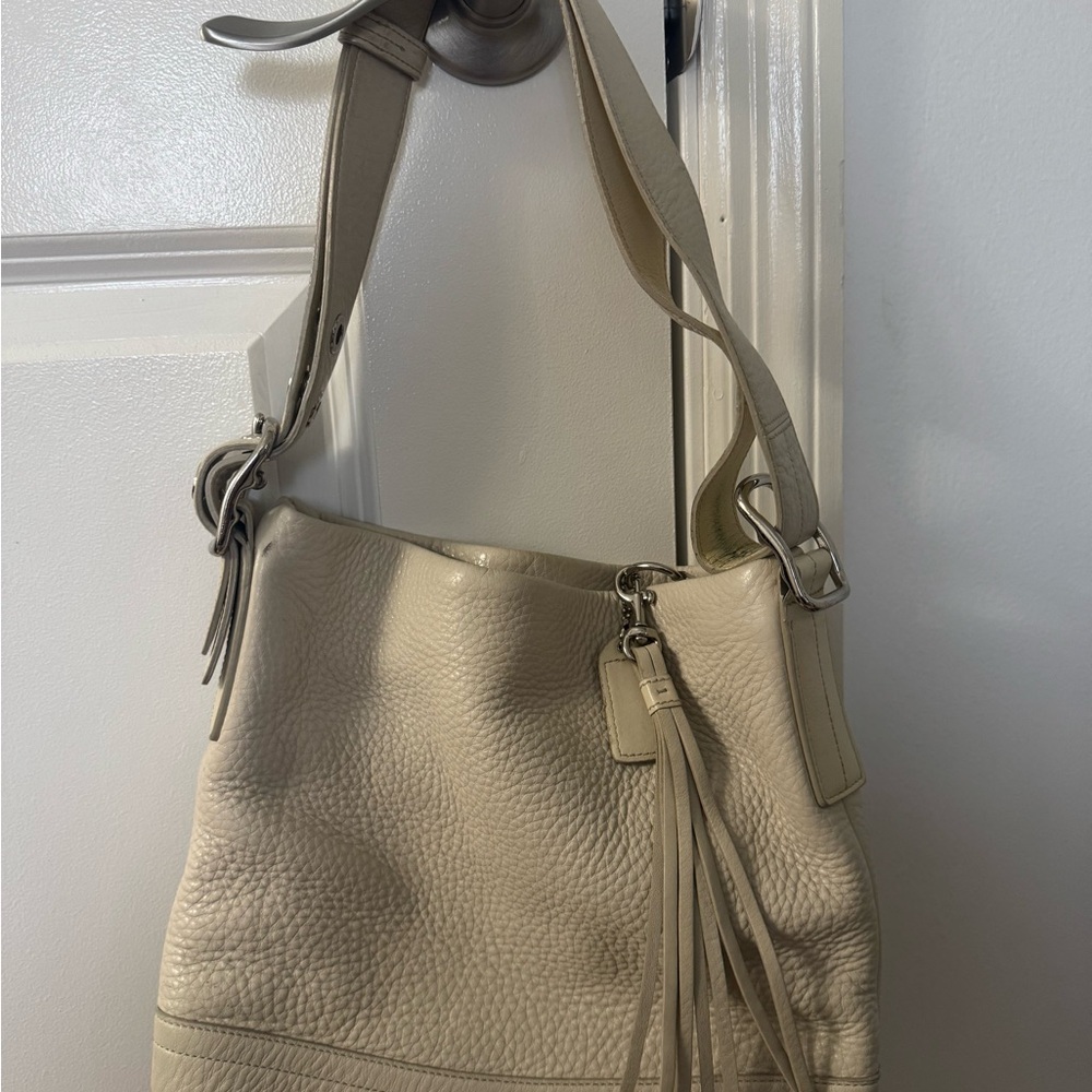 Coach Pebbled Leather Shoulder Bag in Cream